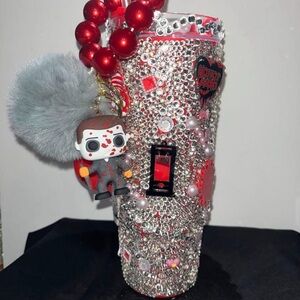Rhinestone Horror-Themed Tumbler with Red Accents